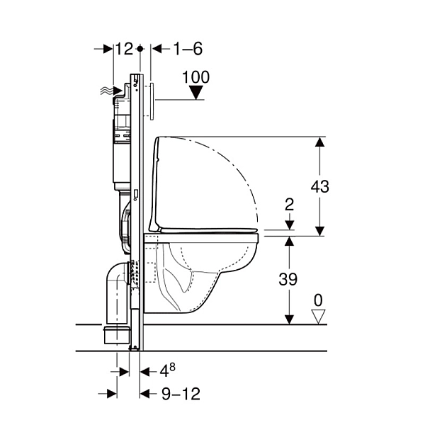 118.315.11.2 Комплект Geberit Duofix PRO 20, інсталяція для підв.унітазу Delta 12см із кріпленням до стіни, підвісний унітаз Idol із сидінням Duroplast, змивна клавіша Delta01: Білий глянець (1 сорт) - Фото - 5
