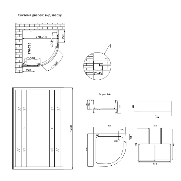 Lidz Latwa SC80x80.SAT.MID.FR Душевая кабина полукруглая, стекло Frost 4 мм + Lidz Душевой поддон KAPIELKA ST80x80x26, с панелью - Фото - 2