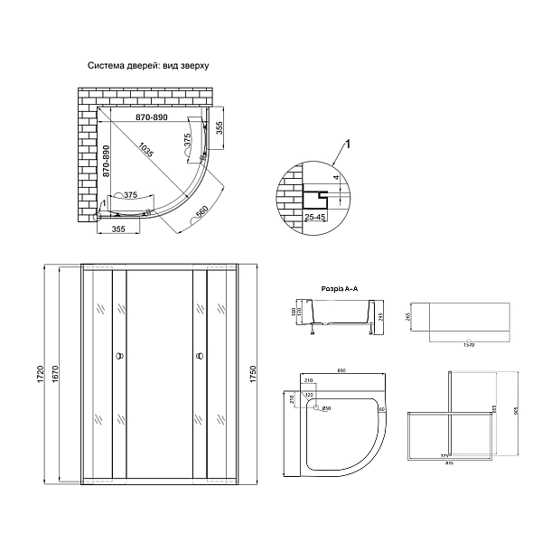 Душова кабіна Latwa SC90x90.SAT.MID.FR полукругла, скло Frost 4 мм + Душовий піддон KAPIELKA ST90x90x26, з панеллю Lidz - Фото - 2