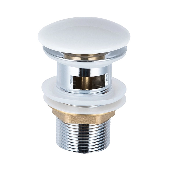 21031100W Донний клапан для раковини з переливом, білий (1 сорт) - Фото - 2