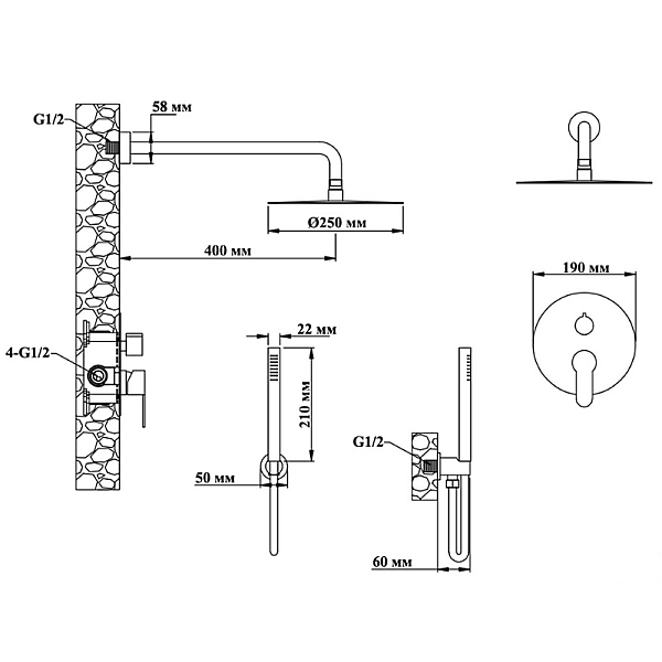 1711270 STYLE Душова система прихованого монтажу , хром (1 сорт) - Фото - 5
