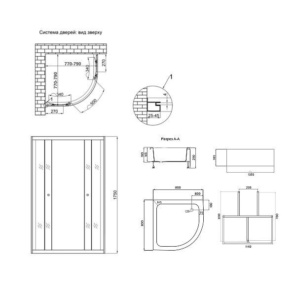 Душова кабіна Latwa SC80x80.SAT.MID.GR полукругла, скло тон. 4 мм + Душовий піддон KAPIELKA ST80x80x26, з панеллю Lidz - Фото - 2