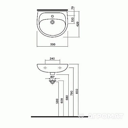 7115100U SOLO Раковина 50 см, з 1 отв.під зміш., з переливом, білий глянець (1 сорт) - Фото - 4
