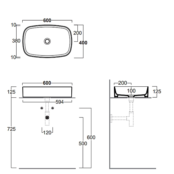 FO04 Folio Раковина прямокутна накладна, чорний матовий (1 сорт)