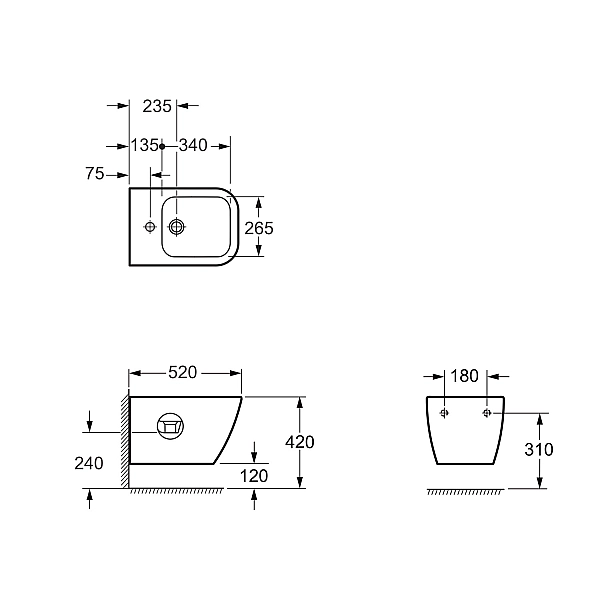 2040140 QUADRA Біде підвісне + кріплення (1 сорт)