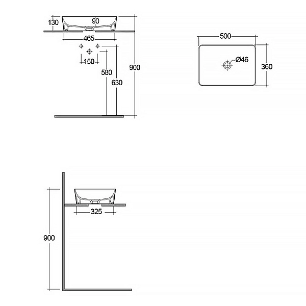 FEECT5000AWHA FEELING Раковина на стільницю, прямокутна, білий глянець, 50см (1 сорт) - Фото - 2