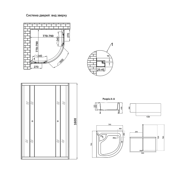Душова кабіна Latwa SC80x80.SAT.HIGH.FR полукругла, скло Frost 4 мм + Душовий піддон KAPIELKA ST80x80x41, з панеллю Lidz - Фото - 2