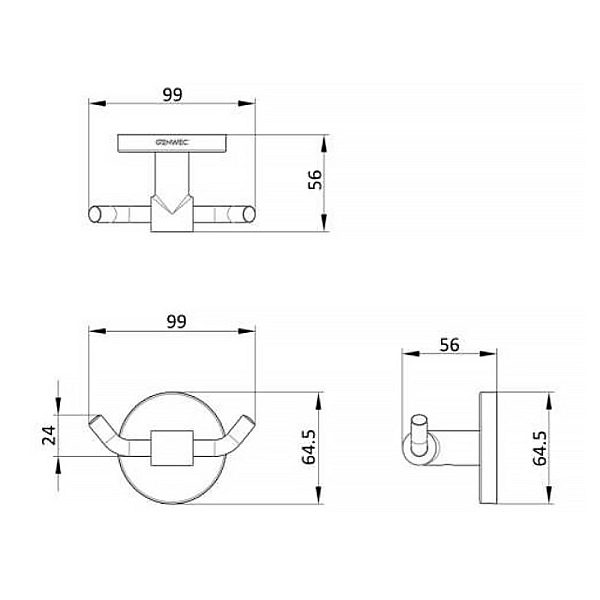 GW05 40 04 02 Creta Гачок подвійний, полірована нержавіюча сталь (1 сорт) - Фото - 2