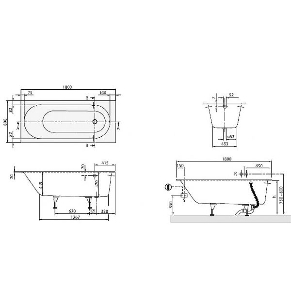 uBQ180OBE2V-01 OBERON ванна 180х80 (1 сорт) - Фото - 2