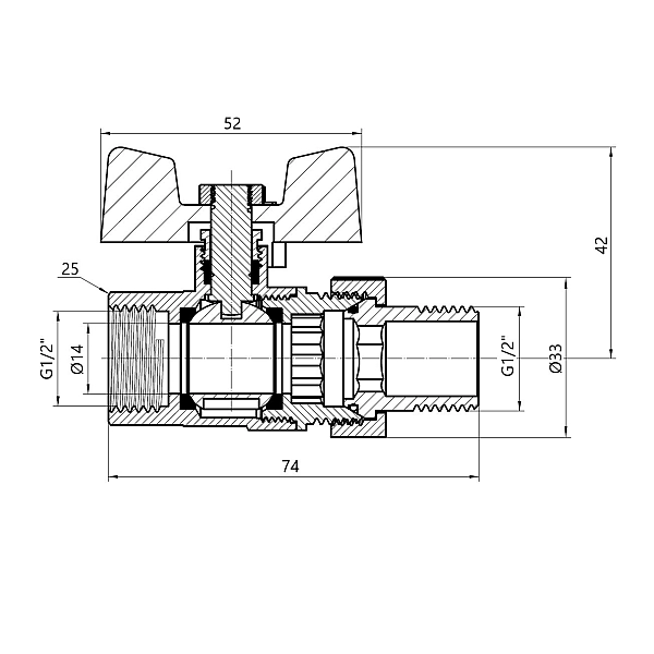 Кран кульовий "Американка" Thermo Alliance Standart прямий 1/2" ВЗ SD220W15 - Фото - 2