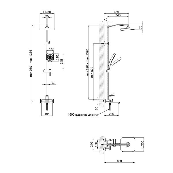 Душова система універсальна Lidz Dozorca 1030 на три споживача (з виливом) (k35) LDDOZ1030CRM45407 Chrome - Фото - 2