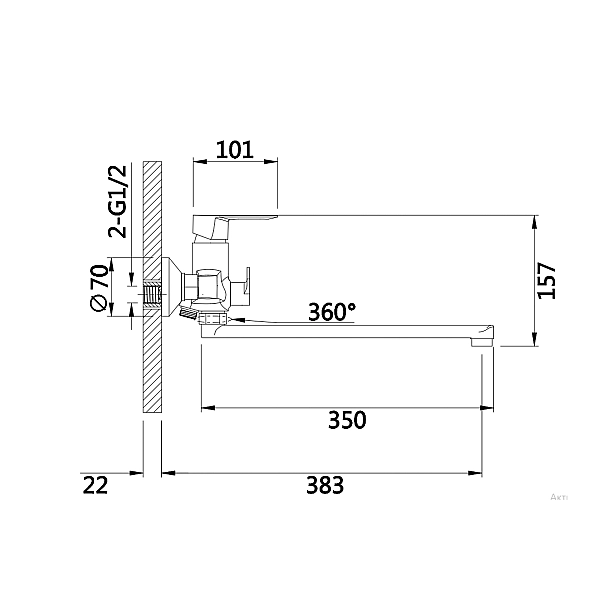 Змішувач для ванни Lidz Latwa 005 з поворотним виливом (з душовим гарнітуром) (k35) LDLAT005WHI45425 White - Фото - 2