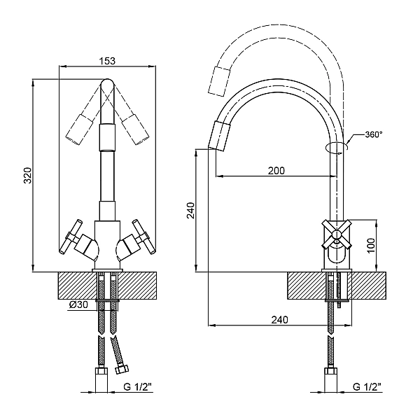 Змішувач для кухні Lidz Wind 013F3 двохвентильний з гнучким виливом LDWIN013F3NKS43392 Nickel - Фото - 2