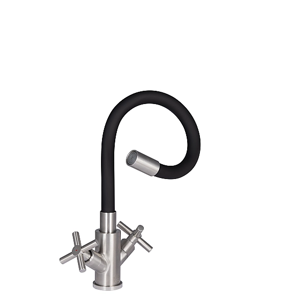 Змішувач для кухні Lidz Wind 013F3 двохвентильний з гнучким виливом LDWIN013F3NKS43392 Nickel - Фото - 3