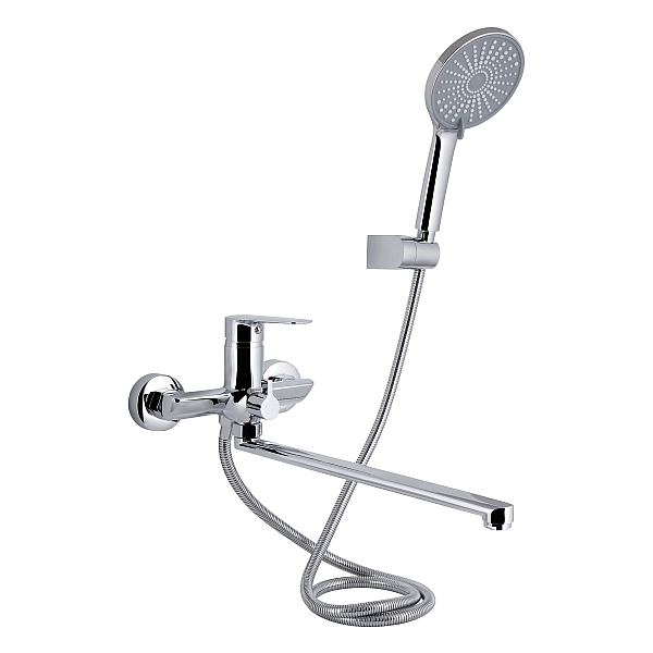 Смеситель для ванны Qtap Leo New с длинным поворотным изливом (c душевым гарнитуром) QTLEO2601CRM45562 Chrome