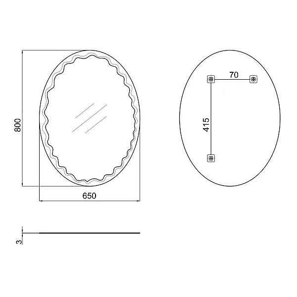 Зеркало Lidz Latwa 140.07.11 (1) 650х800 настенное овальное с декором LD78LA6580 - Фото - 2