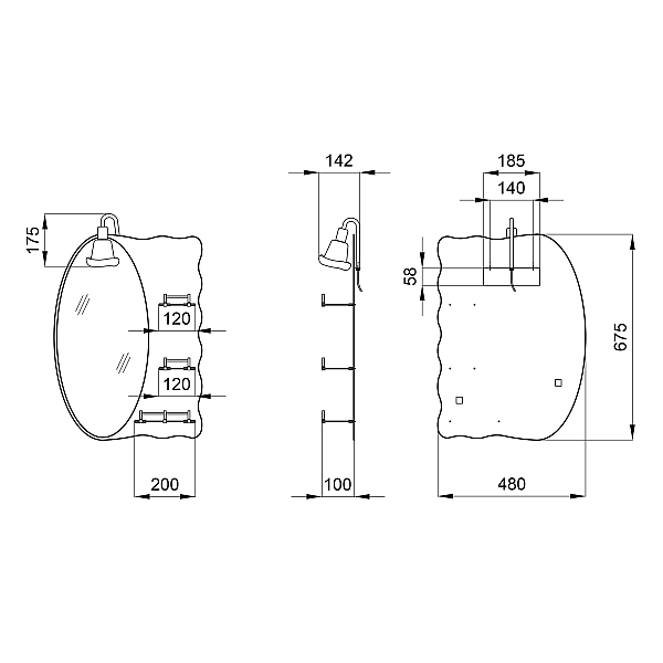 Зеркало Lidz Sofi 140.07.05 480х675х100 настенное с 3-мя полками ассиметичное, со светильником LD78SO4867 - Фото - 2