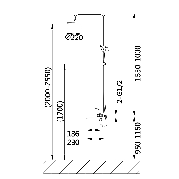 Душевая система универсальная Qtap Presto на три потребителя (с изливом) QTPRE111GRP45585 Graphite - Фото - 2