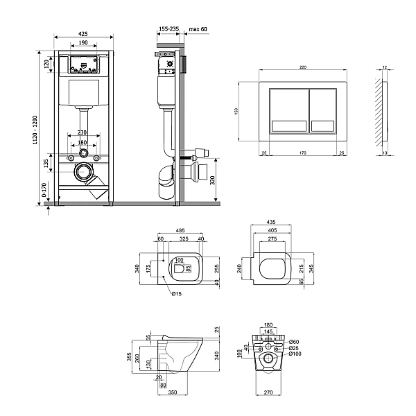 Готовое решение Qtap для ванной комнаты: подвесной унитаз Tern Ultra Quiet 490x365x325 + комплект инсталляции Nest 4 в 1 (квадратная клавиша Satin) - Фото - 2