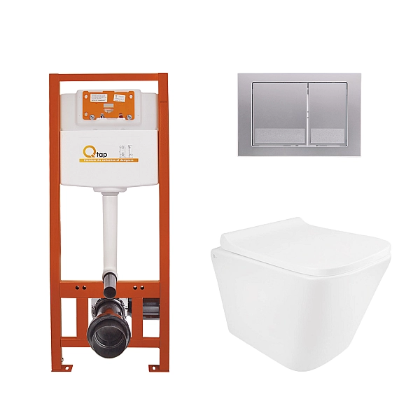 Готовое решение Qtap для ванной комнаты: подвесной унитаз Tern Ultra Quiet 490x365x325 + комплект инсталляции Nest 4 в 1 (квадратная клавиша Satin)