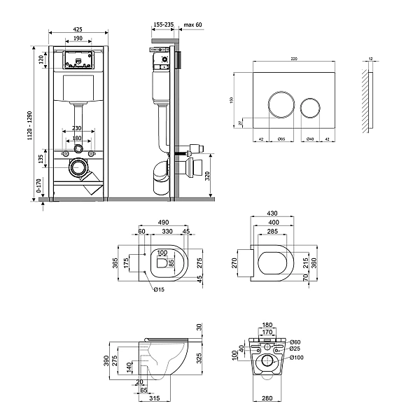 Готове рішення Qtap для ванної кімнати: підвісний унітаз Robin Ultra Quiet 490x365x325 + комплект інсталяції Nest 4 в 1 (кругла клавіша Chrome) - Фото - 2