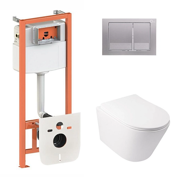 Готове рішення Qtap для ванної кімнати: підвісний унітаз Swan Ultra Quiet 485x360x320 + комплект інсталяції Nest 4 в 1 (квадратна клавіша Satin)