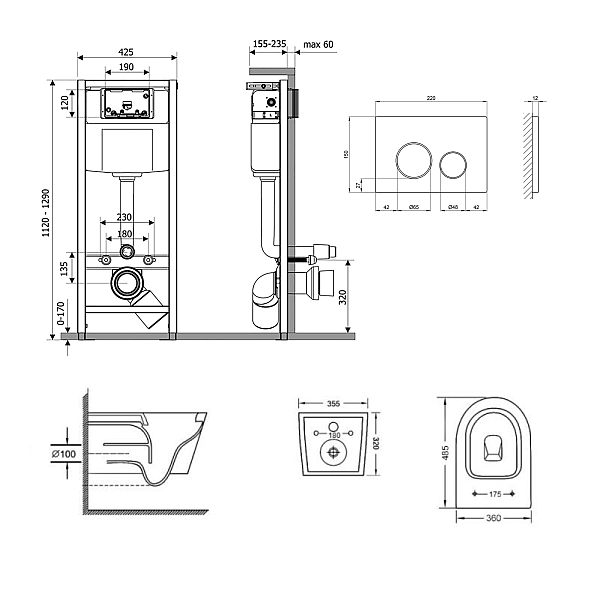 Готове рішення Qtap для ванної кімнати: підвісний унітаз Swan Ultra Quiet 485x360x320 + комплект інсталяції Nest 4 в 1 (кругла клавіша Satin) - Фото - 2