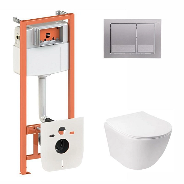 Готове рішення Qtap для ванної кімнати: підвісний унітаз Jay Ultra Quiet 485x360x320 + комплект інсталяції Nest 4 в 1 (квадратна клавіша Satin)