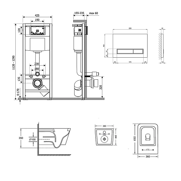 Готове рішення Qtap для ванної кімнати: підвісний унітаз Crow Ultra Quiet 490x360x290 + комплект інсталяції Nest 4 в 1 (лінійна клавіша Matt Black) - Фото - 2