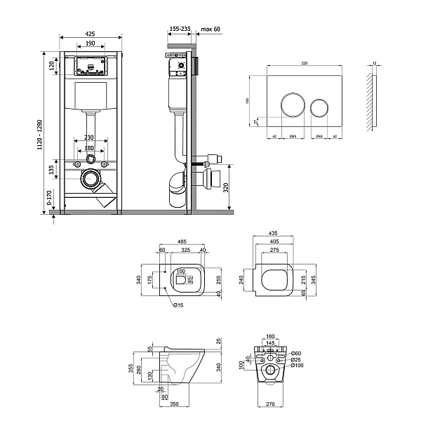 Готовое решение Qtap для ванной комнаты: подвесной унитаз Tern Ultra Quiet 490x365x325 + комплект инсталляции Nest 4 в 1 (круглая клавиша Satin) - Фото - 2