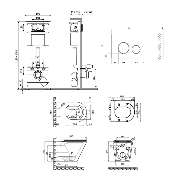 Готовое решение Qtap для ванной комнаты: подвесной унитаз Scorpio Ultra Quiet 520x365x365 + комплект инсталляции Nest 4 в 1 (круглая клавиша Satin) - Фото - 2