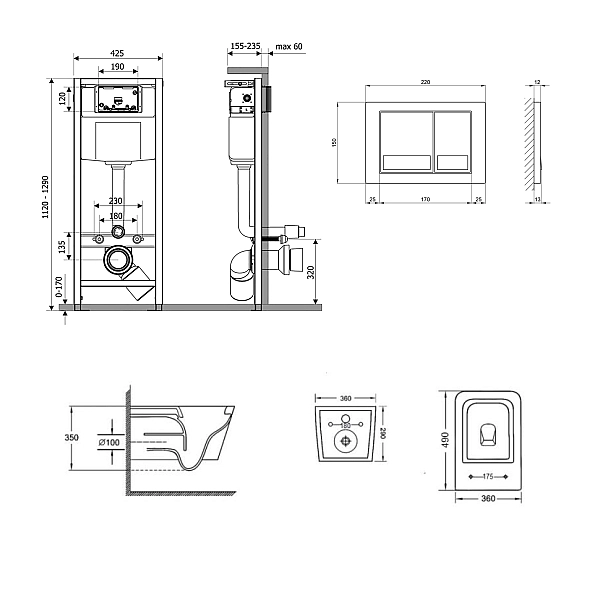 Готове рішення Qtap для ванної кімнати: підвісний унітаз Crow Ultra Quiet 490x360x290 + комплект інсталяції Nest 4 в 1 (квадратна клавіша Chrome) - Фото - 2