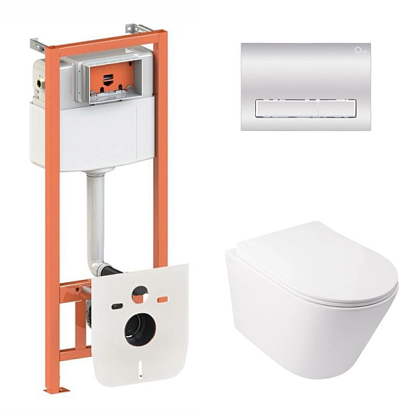 Готове рішення Qtap для ванної кімнати: підвісний унітаз Swan Ultra Quiet 485x360x320 + комплект інсталяції Nest 4 в 1 (лінійна клавіша Chrome)