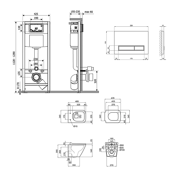 Готовое решение Qtap для ванной комнаты: подвесной унитаз Tern Ultra Quiet 490x365x325 + комплект инсталляции Nest 4 в 1 (линейная клавиша White) - Фото - 2