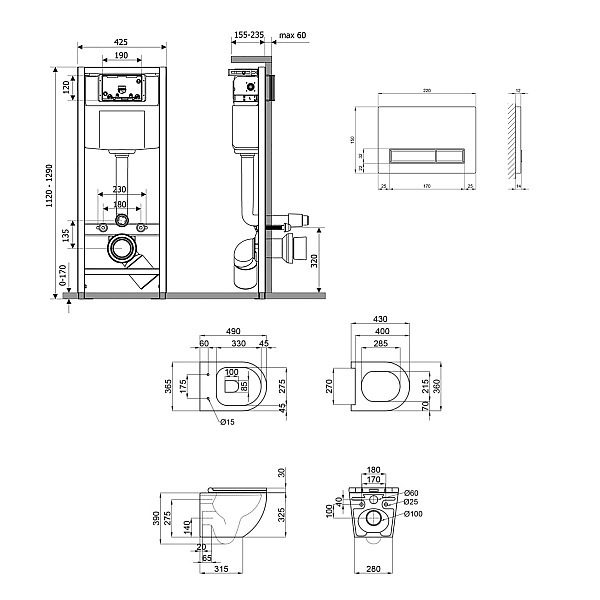 Готове рішення Qtap для ванної кімнати: підвісний унітаз Robin Ultra Quiet 490x365x325 + комплект інсталяції Nest 4 в 1 (лінійна клавіша White) - Фото - 2