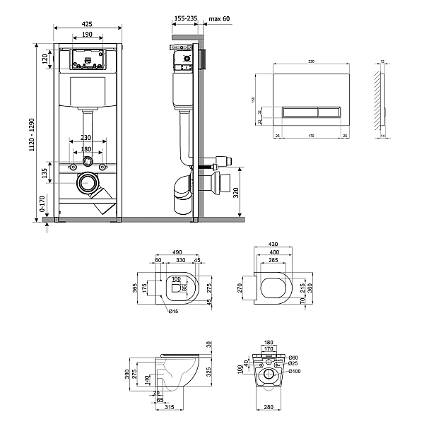 Готовое решение Qtap для ванной комнаты: подвесной унитаз Robin Ultra Quiet 490x365x325 + комплект инсталляции Nest 4 в 1 (линейная клавиша Chrome) - Фото - 2