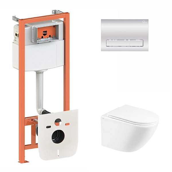 Готове рішення Qtap для ванної кімнати: підвісний унітаз Robin Ultra Quiet 490x365x325 + комплект інсталяції Nest 4 в 1 (лінійна клавіша Chrome)
