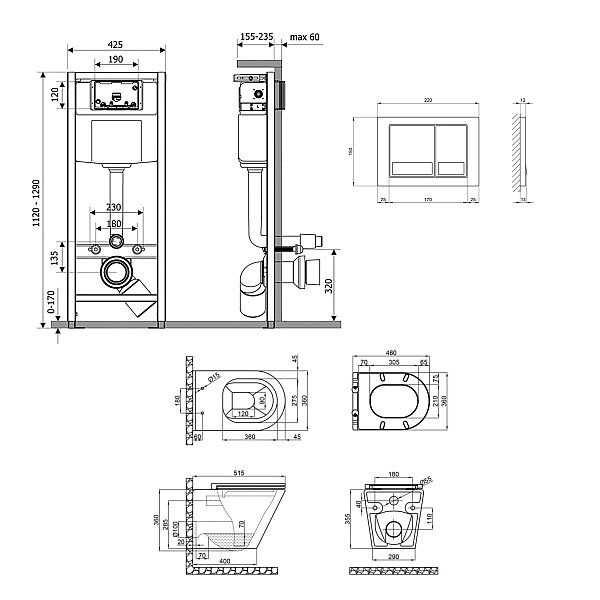Готове рішення Qtap для ванної кімнати: підвісний унітаз Scorpio Ultra Quiet + комплект інсталяції Nest 4 в 1 (квадратна клавіша Chrome) - Фото - 2