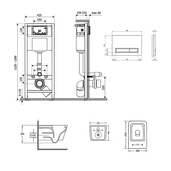 Готовое решение Qtap для ванной комнаты: подвесной унитаз Crow Ultra Quiet 490x360x290 + комплект инсталляции Nest 4 в 1 (линейная клавиша White) - Фото - 2