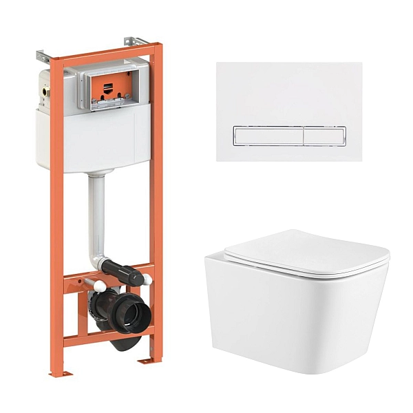 Готове рішення Qtap для ванної кімнати: підвісний унітаз Crow Ultra Quiet 490x360x290 + комплект інсталяції Nest 4 в 1 (лінійна клавіша White)