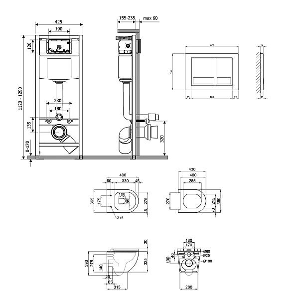 Готовое решение Qtap для ванной комнаты: подвесной унитаз Robin Ultra Quiet 490x365x325 + комплект инсталляции Nest 4 в 1 (квадратная клавиша Satin) - Фото - 2