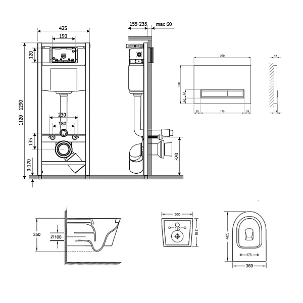 Готове рішення Qtap для ванної кімнати: підвісний унітаз Jay Ultra Quiet 485x360x320 + комплект інсталяції Nest 4 в 1 (лінійна клавіша White) - Фото - 2
