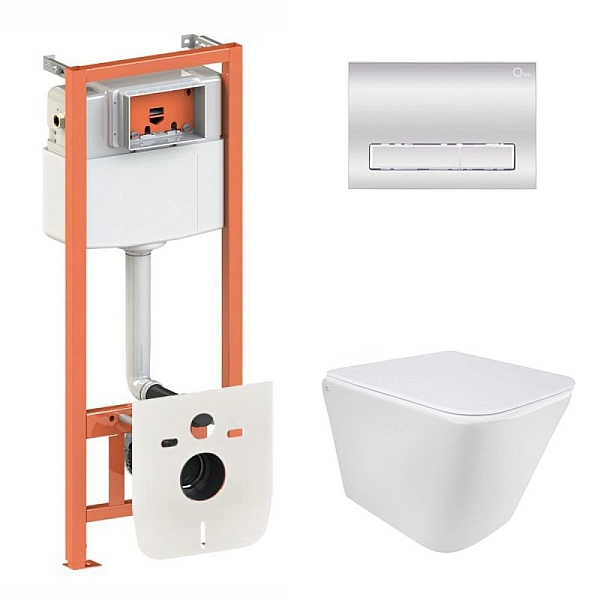 Готовое решение Qtap для ванной комнаты: подвесной унитаз Tern Ultra Quiet 490x365x325 + комплект инсталляции Nest 4 в 1 (линейная клавиша Chrome)