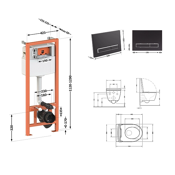Готовое решение Qtap для ванной комнаты: подвесной унитаз Scorpio Ultra Quiet + комплект инсталляции Nest 4 в 1 (линейная клавиша Matt Black) - Фото - 2