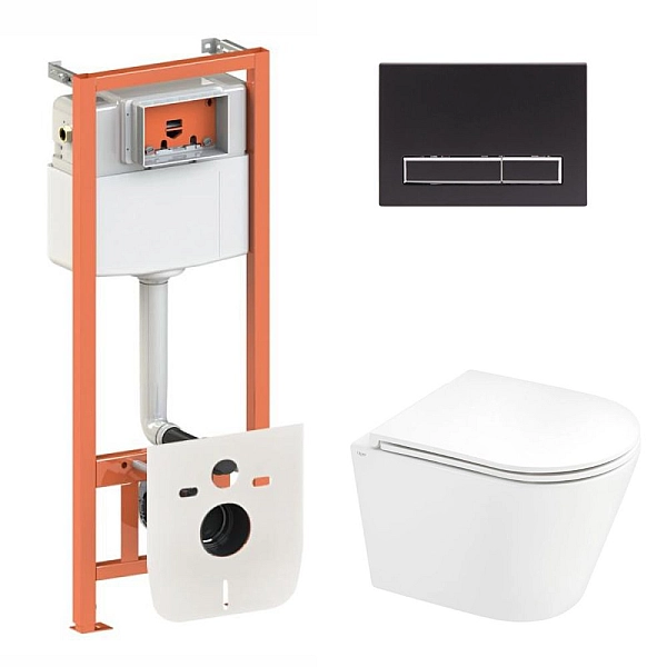 Готове рішення Qtap для ванної кімнати: підвісний унітаз Scorpio Ultra Quiet + комплект інсталяції Nest 4 в 1 (лінійна клавіша Matt Black)