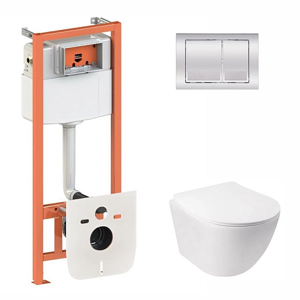 Готове рішення Qtap для ванної кімнати: підвісний унітаз Jay Ultra Quiet 485x360x320 + комплект інсталяції Nest 4 в 1 (квадратна клавіша Chrome)