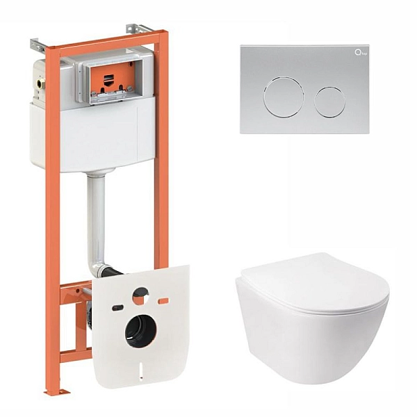 Готове рішення Qtap для ванної кімнати: підвісний унітаз Jay Ultra Quiet 485x360x320 + комплект інсталяції Nest 4 в 1 (кругла клавіша Satin)