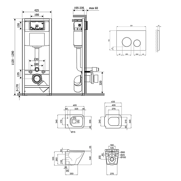 Готове рішення Qtap для ванної кімнати: підвісний унітаз Tern Ultra Quiet 490x365x325 + комплект інсталяції Nest 4 в 1 (кругла клавіша Chrome) - Фото - 2