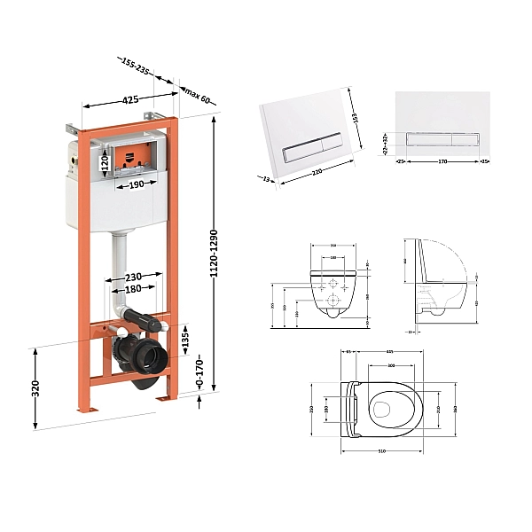 Готове рішення Qtap для ванної кімнати: підвісний унітаз Scorpio Ultra Quiet 520x365x365 + комплект інсталяції Nest 4 в 1 (лінійна клавіша White) - Фото - 2