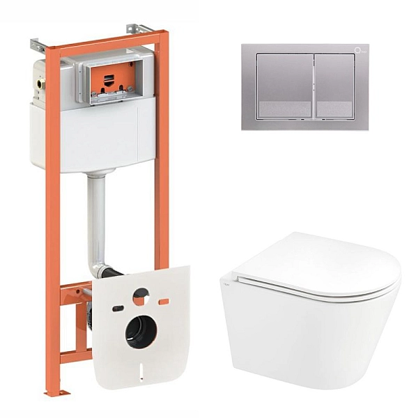 Готовое решение Qtap для ванной комнаты: подвесной унитаз Scorpio Ultra Quiet 520x365x365 + комплект инсталляции Nest 4 в 1 (квадратная клавиша Satin)